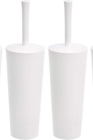 Amazon Basics Toilet Brush and Holder Set - 4-pack, White (Previously AmazonCommercial brand)