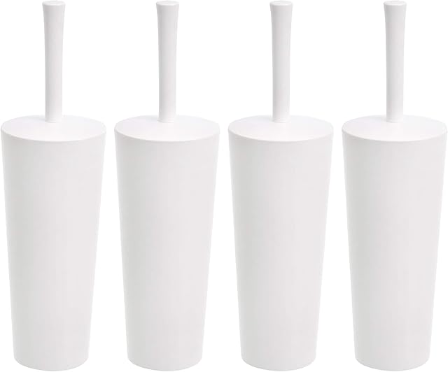 Amazon Basics Toilet Brush and Holder Set - 4-pack, White (Previously AmazonCommercial brand)