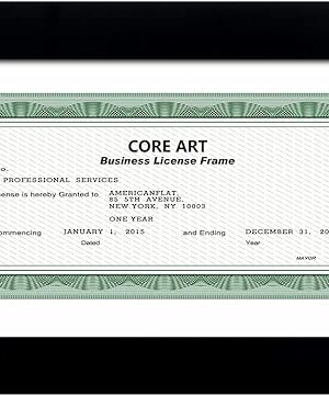 CORE ART 5x10 Business License Frame in Black, Professional Bank Check Frame 3.5x8 with Mat, High Definition Plexiglass, Wall or Tabletop Display