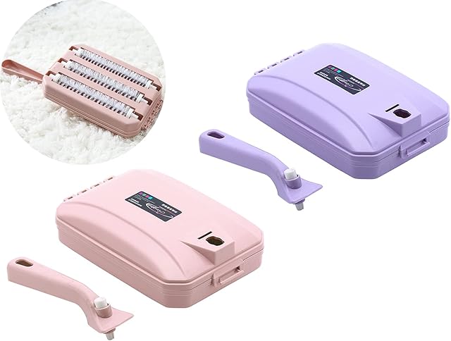 2Pcs Carpet Brush Handheld Carpet Table Sweeper Triple Brush Head Carpet Table Brush Pet Hair Cleaning Brush Collector Brush (Blue+Pink)