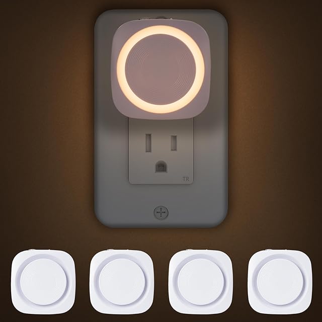 Warm Night Lights Plug into Wall, 4 Packs Dimmable Night Light with Dust to Dawn Sensor, Automatically Turn on and Off, Gentle Glow Nightlight for Bathroom,Bedroom,Stairs,Kitchen,Hallway,Warm White