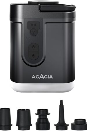 ACACIA Portable Air Pump for ACACIA Sleeping Pad, Rechargeable 4000mAh Battery Air Mattress Pump with Camping Light, Electric Air Pump for Inflatables with 5 Nozzles, Camping, Hiking, Pool, 4.8kPa