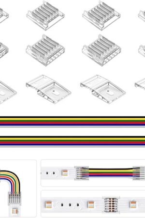 BTF-LIGHTING SMD 6 Pin 12mm 0.47in Width Transparent Connector Kit,4xGapless Solderless 8pcs Corner Connector, 4pcs 5.9in Long 22AWG Extension Wires,Support 5050 SMD RGBCCT LED Strip