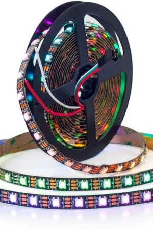 BTF-LIGHTING WS2812B RGB ECO LED Strip, Chasing Effects 5050SMD Individually Addressable 16.4FT 60Pixels/m 300Pixels Flexible Dream Color IP30 for Bedroom DIY Projects DC5V(No Adapter or Controller)