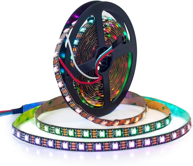 BTF-LIGHTING WS2812B RGB ECO LED Strip, Chasing Effects 5050SMD Individually Addressable 16.4FT 60Pixels/m 300Pixels Flexible Dream Color IP30 for Bedroom DIY Projects DC5V(No Adapter or Controller)