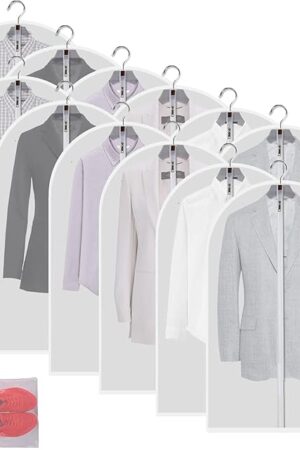 Clear Garment Bags Clothes Covers Protecting Dusts (Set of 12) for Storage Plastic Garment Bags Hanging Clothes Bags Dress Bag for Gowns Long with Zipper for Closet - 24'' x 40''/12 Pack