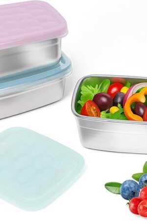 3-Pack Stainless Steel Snack Containers for Kids & Toddlers - 550ml (18oz) Leakproof Reusable Food Containers with LFGB Certified Lids | Stackable Metal Lunch Box for Daycare, School, Travel
