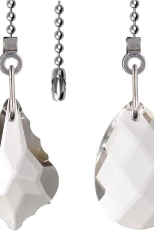 2PCS Crystal Ceiling Fan Pull Chain, Decorative Fan Pull Chain Pendant Extension, 20-inch Lighting & Fan Beaded Ball Chain Extender with Connector (Clear)