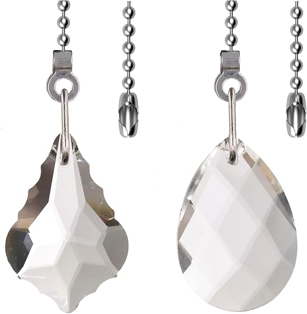 2PCS Crystal Ceiling Fan Pull Chain, Decorative Fan Pull Chain Pendant Extension, 20-inch Lighting & Fan Beaded Ball Chain Extender with Connector (Clear)