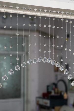 20 Strings Crystal Beaded Curtain, Arched Door String Curtain, Hanging Doorway Room Divider Suitable for Home, Coffee House, Bedroom, Restaurant. (Clear)