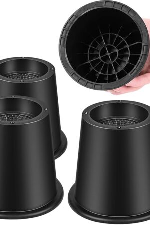 Bed Riser/Furniture Lift Bed/Bed risers/Furniture Lifter/Table risers/Frame Risers Create Under Bed Storage Heavy Duty for Furniture Height Adjustment Round Black (4 Pack, New 4 Inch)