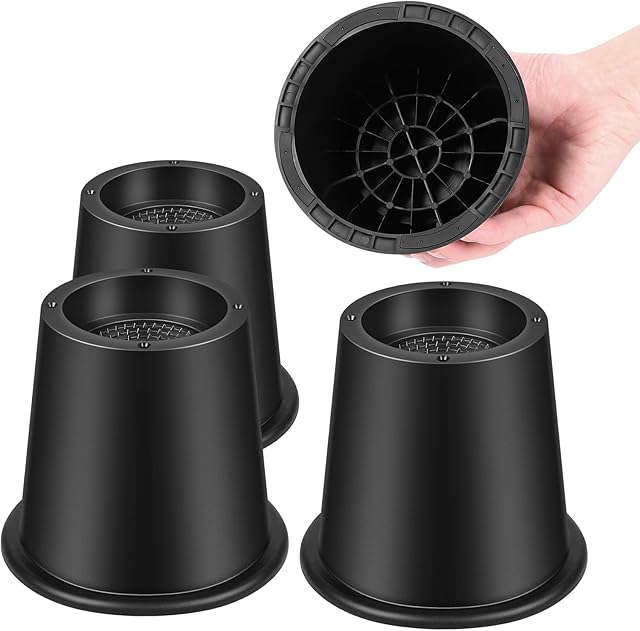 Bed Riser/Furniture Lift Bed/Bed risers/Furniture Lifter/Table risers/Frame Risers Create Under Bed Storage Heavy Duty for Furniture Height Adjustment Round Black (4 Pack, New 4 Inch)
