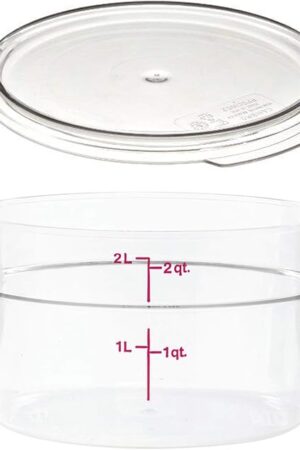 Cambro RFSCW2135 Camwear 2-Quart Clear Round Food Storage Container with Cambro RFSCWC2135 Clear Round Lid