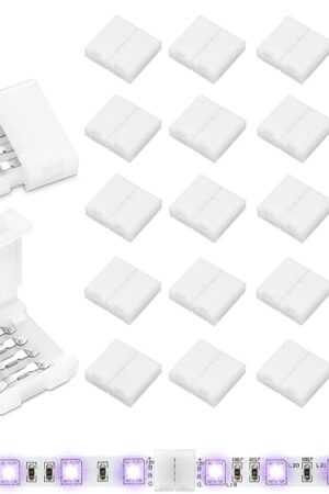 20Pcs 4 Pin LED Strip Connectors for 10mm Wide RGB LED Strip Lights, Solderless Unwired LED Light Connectors, Easily Extend or Splice SMD 5050 Multicolor Strips