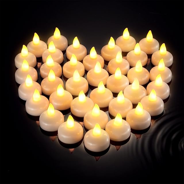 Honoson 36 Pieces Floating Candles LED Tealights Warm White Yellow Light