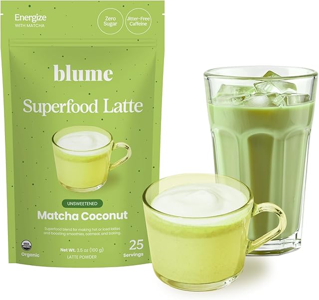 Blume Superfoods Latte - Matcha Powder with Coconut, Natural Caffeine, L-Theanine, All Day Energy & Focus, Sugar-Free, Moringa, Vegan, Organic Matcha Latte from Shizuoka Japan, Green Tea - 25 Servings