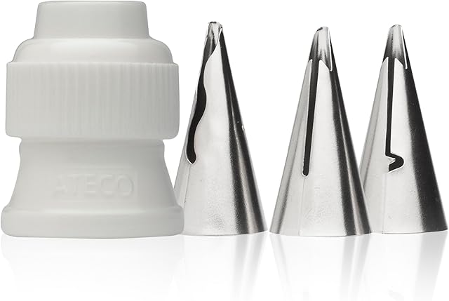 Ateco - 4 Piece Ruffle Decorating Tube Set, Includes Stainless Steel Tips: 030, 040, 070 & One Standard Coupler
