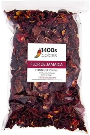 1400s Spices Dried Hibiscus Flowers, 1lb, Flor de Jamaica | Mexican Agua Fresca | Perfect for Tea | Whole Flowers and Petals