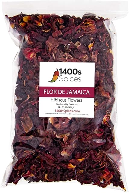 1400s Spices Dried Hibiscus Flowers, 1lb, Flor de Jamaica | Mexican Agua Fresca | Perfect for Tea | Whole Flowers and Petals