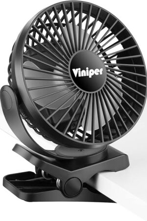 Viniper 6 inch Rechargeable Clip on Fan, 5000mah Battery Desk Fan : 360° Rotation & 3 Speeds Strong Wind Portable Fan, 8-30 Working Hours, Quiet and Powerful (Black)