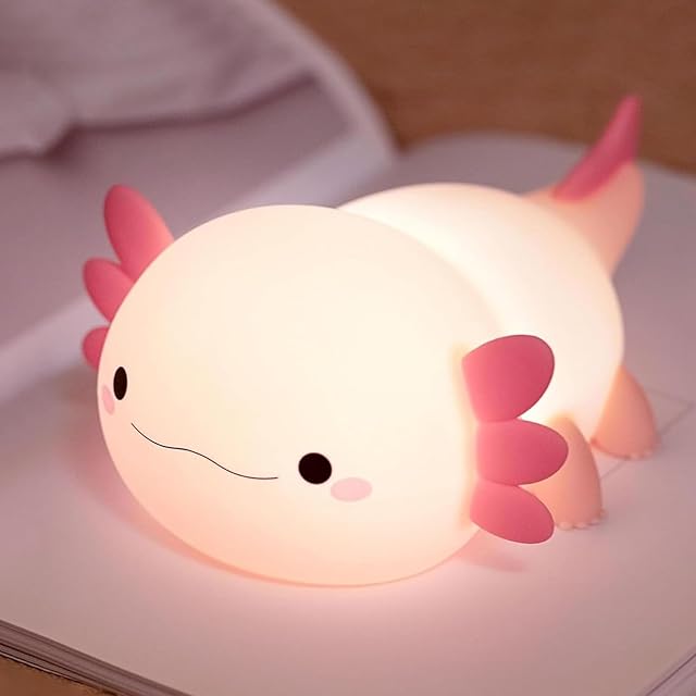 Axolotl Lamp,Cute Axolotl Night Light,Dimmable Silicone Animal Nursery Night Light,Adorable Rechargeable Squishy Novelty Bedside Touch Lamp,Baby Room Decor, Axolotl Gifts for Kids/Girls