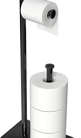 CISILY Black Toilet Paper Holder Stand with Phone Shelf, Bathroom Toliet Decor Decoration. Tissue Roll Free Standing Storage, Rv Accessories, Apartment Restroom Household Home Essentials