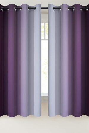 COSVIYA Grommet Ombre Room Darkening Curtains 63 inch Length, Purple and Greyish White Gradient Drapes Light Blocking Insulated Thermal Window Curtains for Bedroom/Living Room,2 Panels,52x63 inches