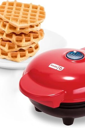 DASH Mini Waffle Maker Machine for Individuals, Paninis, Hash Browns, & Other On the Go Breakfast, Lunch, or Snacks, with Easy to Clean, Non-Stick Sides, Red Heart 4 Inch