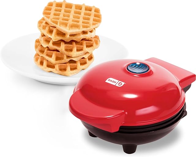 DASH Mini Waffle Maker Machine for Individuals, Paninis, Hash Browns, & Other On the Go Breakfast, Lunch, or Snacks, with Easy to Clean, Non-Stick Sides, Red Heart 4 Inch