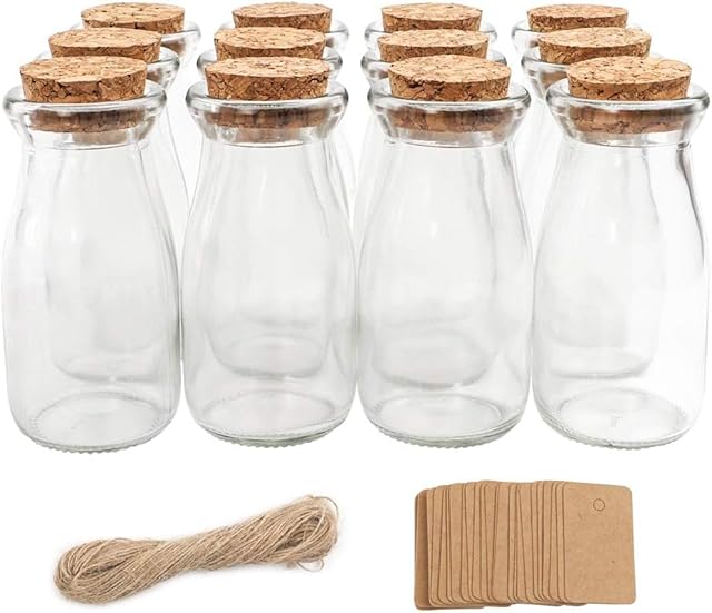 CUCUMI 12pcs 3.4oz Small Glass Jars with Lids, 100ml Candy Jars Potion Bottles with Cork, Mini Jars Set for Party Wedding Favors Halloween Décor