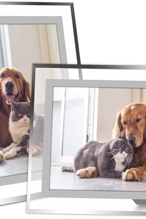 Vienrose 5x7 Picture Frame Set of 2, Clear Glass Photo Frames with Silver Edge, Horizontal or Vertical Display for Tabletop, Desk, Home, Office Decoration