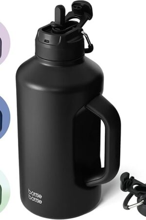 BOTTLE BOTTLE Insulated Water Bottle 64 oz with Straw and Dual-use Lid Half Gallon Jug for Men with Handle Vacuum Stainless Steel water bottle for Workout and Sports black