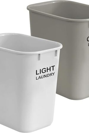 Acrimet Laundry Hamper, Set of 2 Sorter Baskets 27 QT, White for Light Clothes and Gray for Colored Clothes, Plastic