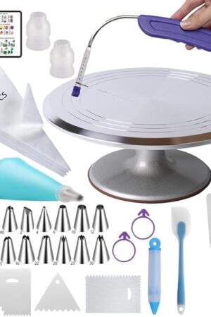 12 Inch Cake Turntable,78Pcs Rotating Aluminum Alloy Rotating Cake Stand,Cake Decorating Kit With Stainless Steel Icing Scrapers,Icing piping Tips,Piping Bags,Cake Leveler,Icing pen,Pie server,Spatula