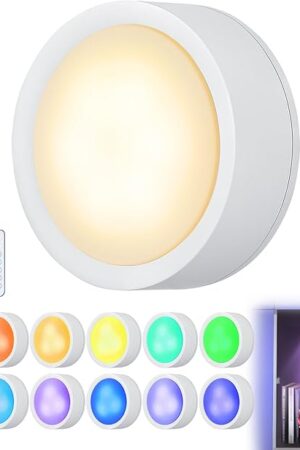 Apipi Magnetic Locker Light - Timer Control LED Puck Light, Multi Colors Changeable and Battery Powered, Easy On/Off for Locker Decoration, 1 Pc