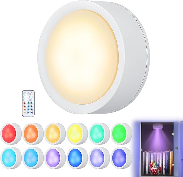Apipi Magnetic Locker Light - Timer Control LED Puck Light, Multi Colors Changeable and Battery Powered, Easy On/Off for Locker Decoration, 1 Pc