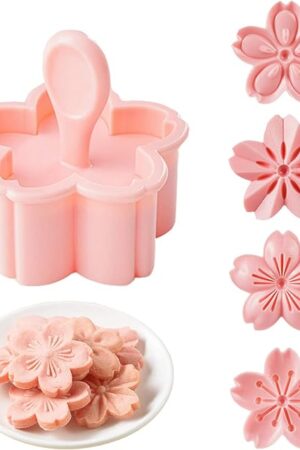 Cookie Press, 4 Styles Cookie Stamps Cherry Blossom Cookie Cutters Mold for Flower Cookies Pastry Accessories (Pink)