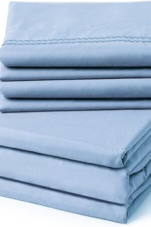 ClevaHome Queen Size Sheet Set - 6 Piece Soft Breathable Luxury Bed Sheet Set - Shrinkage & Fade Resistant Embroidered Bedding Sheet with Deep Pocket, 2 Extra Pillowcases (Queen, Chambray Blue)