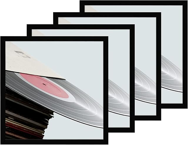 eletecpro 12.5x12.5 Black Record Frame, Sturdy and Lightweight, PVC Album Frame Made to Display Vinyl Records, Home Decor for Wall Easy to Hang Suit to 12x12 LP Covers, 4 Pack
