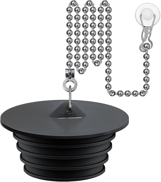 Bathtub Stopper, Silicone Tub Drain Stopper/Plug/Cover with 27.5" Stainless Steel Beaded Chain, Shower Bath Drain Water Stopper