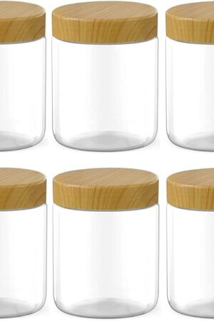 6 Pack 8 Oz Clear Plastic Jars Refillable Kitchen Storage Containers for Dry Food, Coffee, Nuts and More.