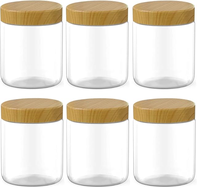 6 Pack 8 Oz Clear Plastic Jars Refillable Kitchen Storage Containers for Dry Food, Coffee, Nuts and More.