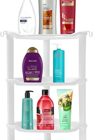 3 Tier Shower Caddy Organizer Shelf Corner, 13.5 x 10 x 26 Inches, Rustproof, Plastic Shower Rack Stands for Inside Bathroom, Bathtub, Shower pan, White(Round Slot White 3 Tier)