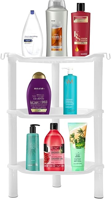 3 Tier Shower Caddy Organizer Shelf Corner, 13.5 x 10 x 26 Inches, Rustproof, Plastic Shower Rack Stands for Inside Bathroom, Bathtub, Shower pan, White(Round Slot White 3 Tier)