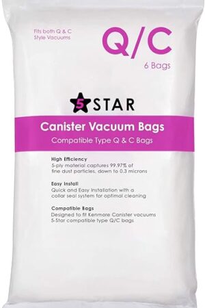 6 Pack Type Q/C HEPA Replacement Vacuum Bags Compatible with Kenmore and Sears Canister Vacuum Fits Kenmore 5055 50557 50558 53291 Replace Part 53292.
