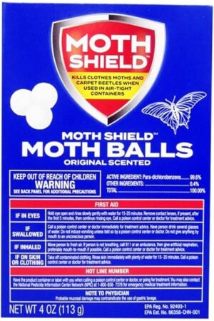 4 Pack Old Fashioned Original Moth Balls, Carpet Beetles, Kills Clothes Moth, Repellent Closet Clothes Protector, No Clinging Odor(Approx:100 Balls), White