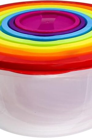 7Pcs Round Mixing Bowl Set Salad Bowl with Airtight Lids Plastic Nesting Mixing Bowl Set for Packing and Serving Christmas Salads Candies Cookies, Microwave Safe