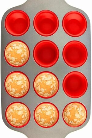 Boxiki Kitchen Non-Stick 12 Cup Silicone Muffin Pan With Steel Frame - BPA Free, Non-Toxic, Anti-Warp, Durable & Easy to Pop Silicone Muffin Tin - Perfect Cupcake Pan