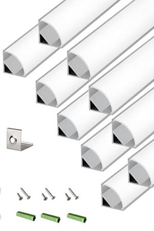 10-Pack 3.3FT 1Meter V Shape LED Strip Aluminum Channel Diffuser System, Extruded Alu Track Milky Cover with Corner Connector and Mounting Kit,Easy Cut and Installed Curved Lens Profile