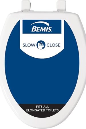 Bemis 7300SLEC Slow Close Toilet Seat, Easy Clean Hinges and Durable Plastic Seat, Made in USA, Elongated, White